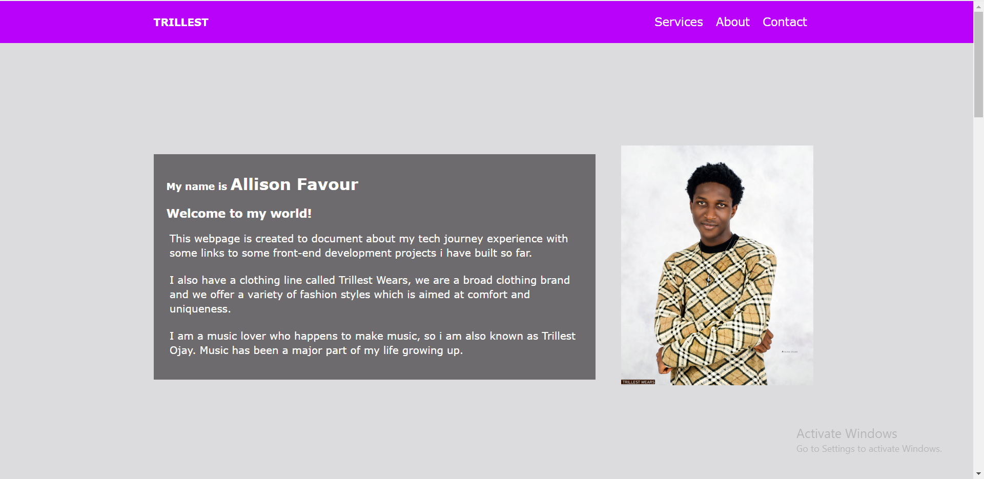A screenshot of Trillest portfolio